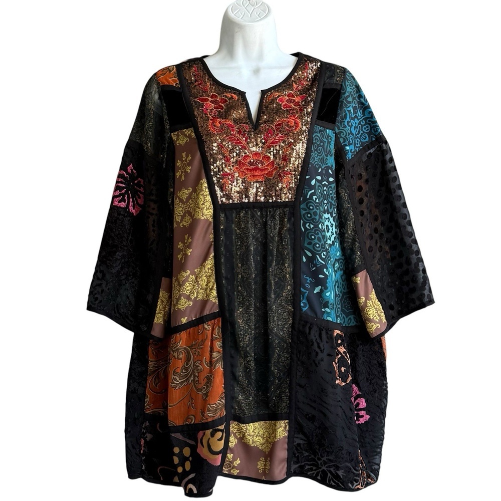 Soft Surroundings Patchwork Boho Tunic Top Embroi… - image 1